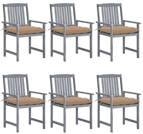 Záhradné stoličky s podložkami 6 ks akáciový masív sivé 3078240