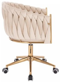 LuxuryForm DESIGN Kreslo NORDEN VELUR na zlatej podstave s kolieskami - krémové