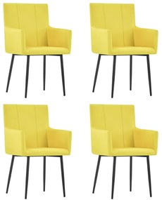 Jedálenské stoličky s opierkami 4 ks, žlté, látka