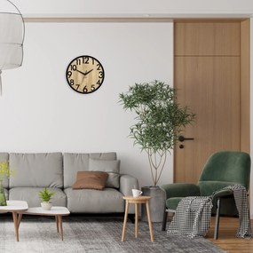 Drevené nástenné hodiny Focus 33 cm dub prírodný/čierny