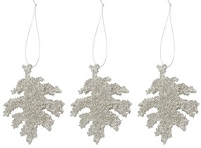 House Doctor Vánoční ozdoba Leaf Gliz Silver Glitter – set 3 ks