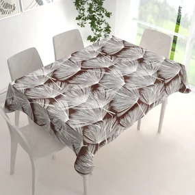 Biante Bavlnený obdĺžnikový obrus Sandra SA-499 Biele abstraktné páperie na hnedom 80x120 cm