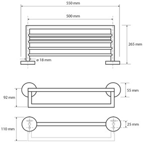 Sapho, X-ROUND polička na uteráky s hrazdou 500mm, čierna, XR421B