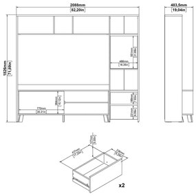 Biela/v prírodnej farbe TV zostava v dekore duba 209x183x48 cm Next – Tvilum