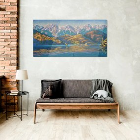 Skleneny obraz Maľovanie hory jazero