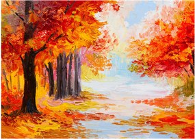 Sklenený obraz - Olejomaľba, farebná jeseň (70x50 cm)