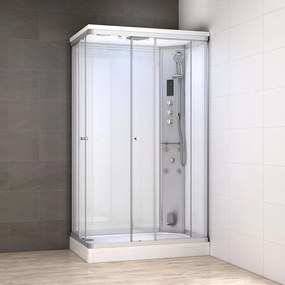 M-SPA - Biela sprchová kabína s hydromasážou a parnou saunou 120 x 80 x 217 cm