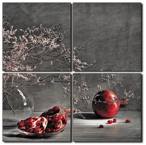 Obraz na plátne - Zátišie - vetva a granátové jablko - štvorec 3274QE (100x100 cm)