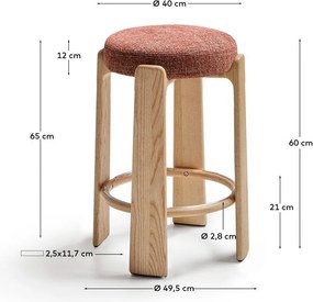 Barová stolička z jaseňového dreva v terakotovej farbe/v tmavo prírodnej farbe (výška sedadla 65 cm) Granite – Kave Home