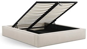 Krémovobiela čalúnená dvojlôžková posteľ s úložným priestorom s roštom 200x200 cm Simon Darren – Micadoni