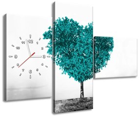 Gario Obraz s hodinami Tyrkysový strom lásky - 3 dielny Rozmery: 100 x 70 cm