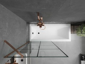 Mexen Next, vaňová zástena 1-krídlová 90 x 150 cm, fixné krídlo, 6 mm číre sklo s čiernym vzorom, ružové zlato profil, 895-090-000-00-77-60