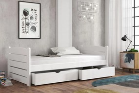 Detská posteľ z masívu borovice URŠULA so šuplíkmi - 200x90 cm - BIELA