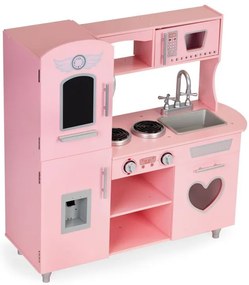 Ružová drevená kuchynka so srdiečkom