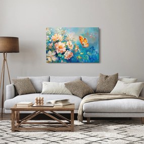 Obraz - Motýľ a kvety, olejomaľba II. (90x60 cm)