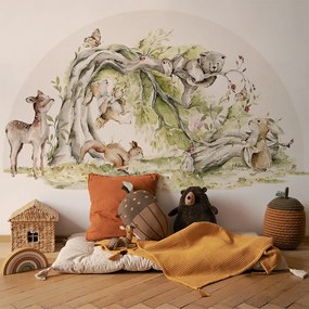 Gario Detská nálepka na stenu Woodland walk - veselé zvieratká pri strome Rozmery: 150 x 90 cm