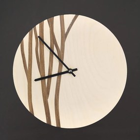 AMADEA Drevené hodiny nástenné s motívom vetvičiek, masívne drevo, priemer 25 cm