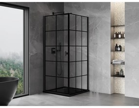 Mexen Mist-B, 1-krídlový výklopný sprchový kút ľavý 80 x 80 cm, čierna mriežka, čierny - 8A2T-080-080-70-77-L