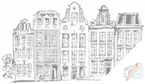 Gario Bodkovanie Domy v Amsterdame Rozmery: 80 x 60 cm, Rámovanie: Iba zrolované plátno, Farba bodiek: Modrá