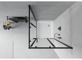 Mexen Rio, štvorcový sprchovací kút s posuvnými dverami 70(dvere) x 70(dvere) x 190 cm, 6mm číre sklo námraza, čierny profil + biela sprchová vanička RIO, 860-070-070-70-00-4510