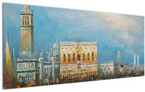 Obraz - Gondola prechádzajúca Benátkami, olejomaľba (120x50 cm)