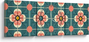 Obraz - Retro vzor s kvetmi (s hodinami) (90x30 cm)