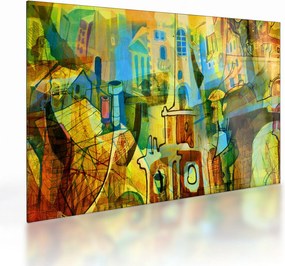 Sklenený obraz - Architektúra, kubistická abstrakcia (70x50 cm)