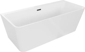 Mexen Volta voľne stojaca wanná priliehavá 150 x 75 cm, biela, čierny prepad - 51131507500-70