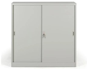 Kovová skriňa s posuvnými dverami, 2 police, 1200 x 1200 x 450 mm, svetlo sivá