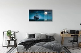 Obraz na skle Sea city mesiac loď 140x70 cm