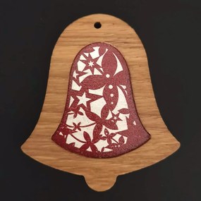 AMADEA Drevená ozdoba z masívu s farebným vkladom - zvonček s ornamentom 8 cm