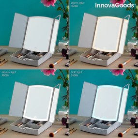 Skladacie zrkadlo s LED svetlom 3 v 1 s organizérom mejkapu Panomir - InnovaGoods