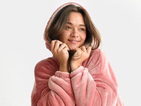 XPOSE® Mikroplyšová  mikinová deka  s barančekom - staroružová