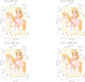Princezná na koni textilná znovu prilepiteľná nálepka na stenu hárok 33 x 46 cm