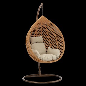 CH PRÍRODNÉ ZÁVESNÉ KRESLO, VANKÚŠ – BEŽOVÁ, RÁM – HNEDÁ 107 x 68 x 120 CM