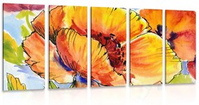 5-dielny obraz kytica makových kvetov