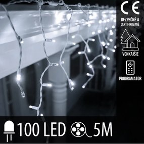 Vianočná led svetelná záclona vonkajšia + programy - 100led - 5m studená biela