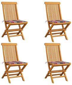 Záhradné stoličky+červené kockované podložky 4 ks, tíkový masív 3062581