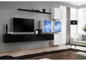 Obývacia stena Switch XIX Sklo +LED čierna/Biely