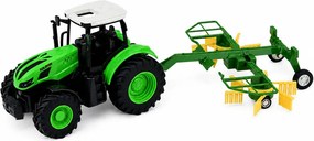 LEAN Toys Poľnohospodársky traktor s hrabacou lištou, diaľkovo ovládaný RC, so svetlami, mierka 1:24