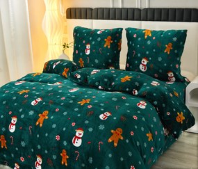 Sada mikroplyšových obliečok SNOWMAN AND GINGERBREAD zelené + obliečka mikroplyš SOFT 180x200 cm biele, dvojlôžko