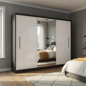 Šatníková skriňa s posuvnými dverami 232 cm so zrkadlom biela matná  MES PRIMO SZP4/2/1B/2W1L/0/AL