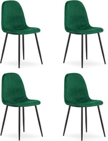 Set štyroch jedálenských stoličiek PADVA zamatové zelené / čierne nohy (4 ks)