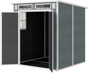 Outsunny 6 x 6 ft Wood-Effect Plastic Garden Shed with Floor, Three Windows, Lockable Doors & Vents, Gray | Aosom