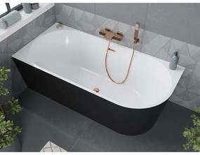 Mexen Mia, voľne stojaca rohová vaňa, lavá, 180 x 80 cm, biela-čierna, ružové zlato prepad, 52691808075L-60