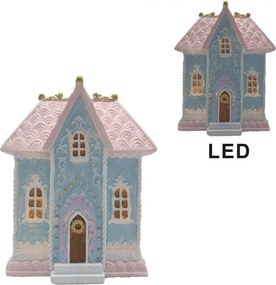 Modro-ružový svietiaci domček s ľad svetielkami - 12*9*15 cm