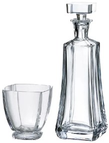 Sklenená fľaša na whisky a sada pohárov, Crystalite Bohemia, AREZZO (6+1)