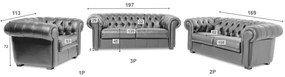 Celokožená sedacia súprava Chesterfield 3+2+1, sivá (Rimini )