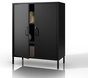 Čierna skrinka s policami na nožičkách kovová VITO Modern 800 x 1015 x 400 mm