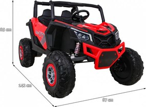 Ramiz Elektrická bugina UTV-MX pre deti červená + pohon 4x4 + diaľkové ovládanie + LED a audio + úložný priestor + EVA + pomalý štart